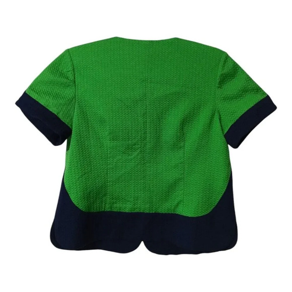 Laundry Shelli Segal Size 6 Green Navy Blue Color Block Cropped Work Jacket Top - Picture 2 of 9